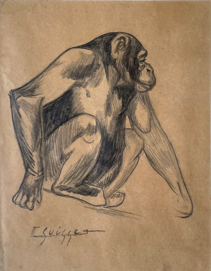 Gaston SUISSE (1896-1988) - Jeune gorille acrroupi, vers 1930.